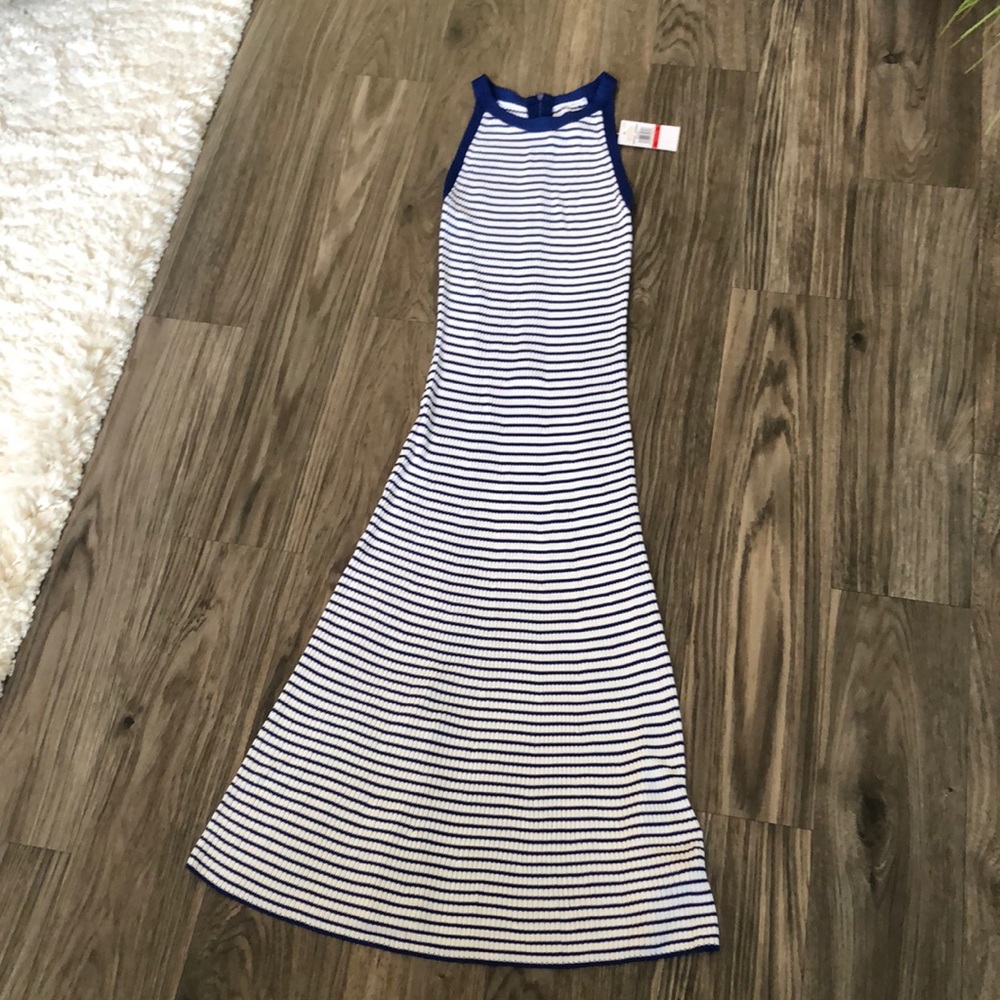 Michael Kors Navy and White Striped Midi Dress